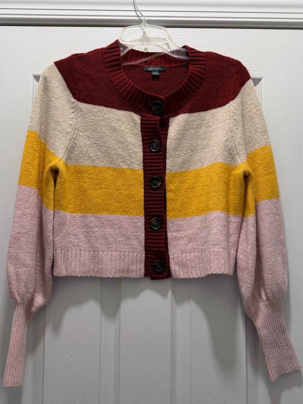 wild fable Colorblock Button-Up Cardigan in Burgundy, Mustard, Pink & Cream